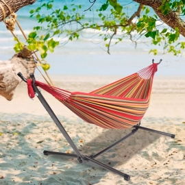 2-Person Hammock with Space Saving Steel Stand and Portable Carrying Bag, Red