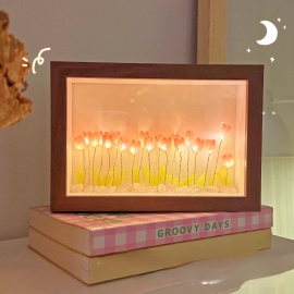 Tulip Immortality Flower Picture Frame Small Night Light DIY Luminous Ornaments Small Handmade High-level Gift Creative Gift