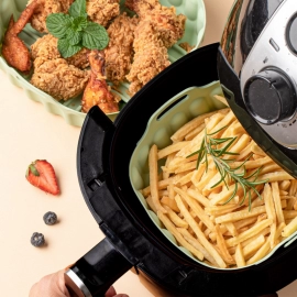 Square Airfryer Silicone Basket Silicone Tray For Airfryer Easy Clean Dish Liner Pizza Plate Grill Pan Mat Air Fryer Accessories